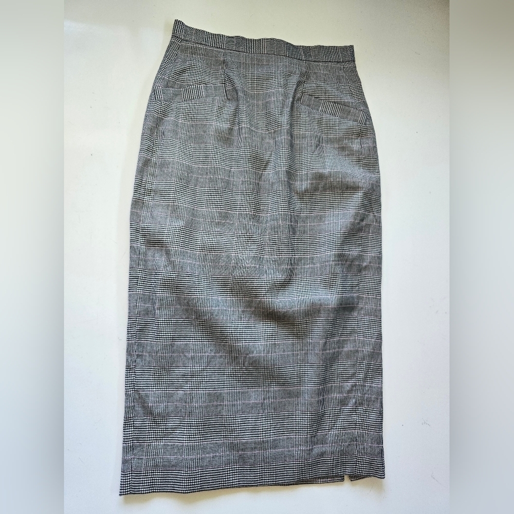 L. K. Bennett Wool Blend Houndstooth Midi Pencil Skirt  Size 2 Gray